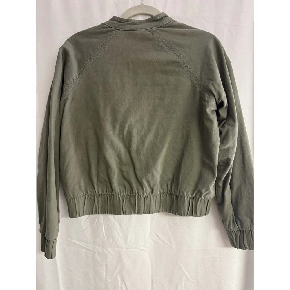 Michael Kors Jacket Crop Olive Green Collared Buttons‎ Full Zip Pockets Size S